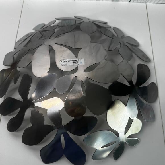 IKEA Large Stainless Metal Steel Bowl Monika Mulder Floral Design Stockholm 17" - Picture 3 of 7